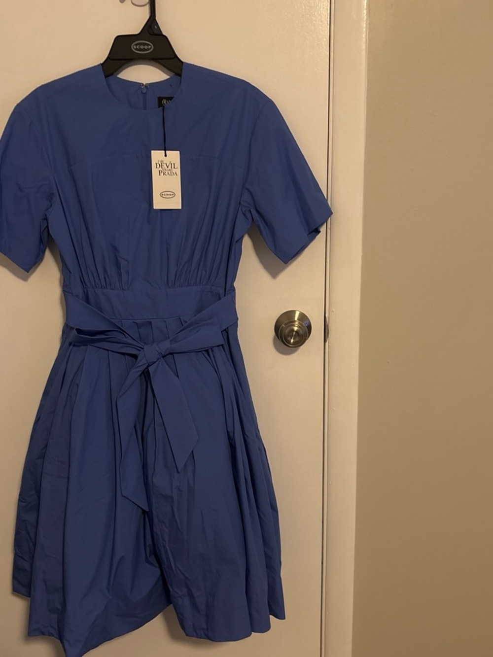 Blue Midi Dress with Self-Tie Waist